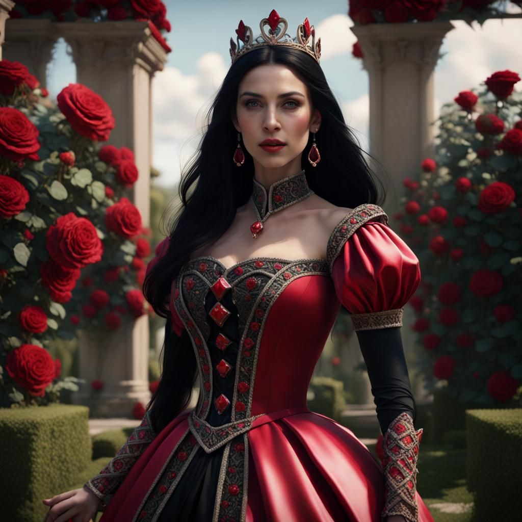 Queen of Hearts in Rose Garden: Hyperrealistic Art