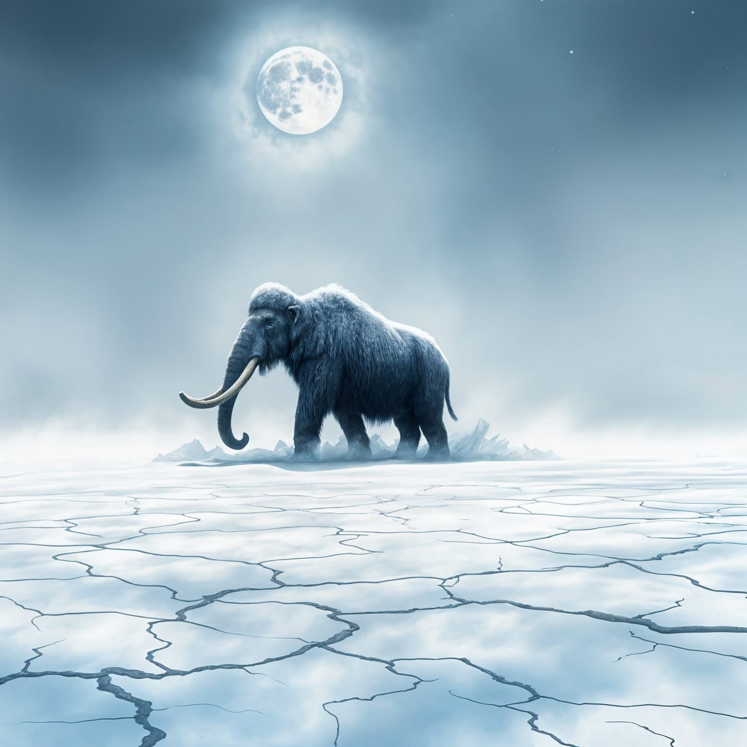 Ethereal Mammoth Under Frozen Moonlit Skies