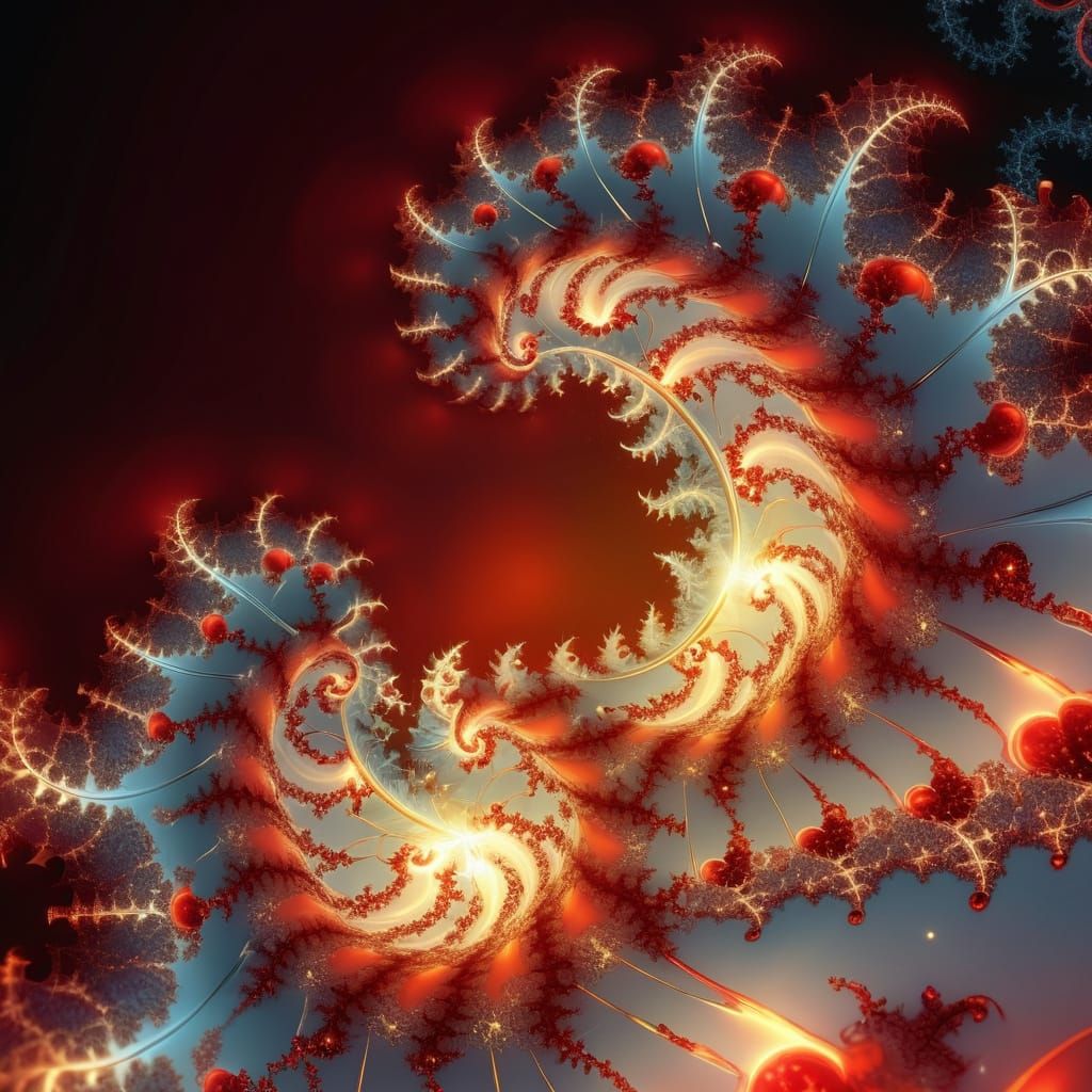 Fractal Love with Red Hearts and Golden Sparks