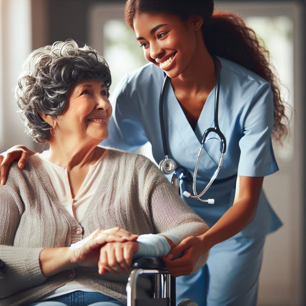Caring Nurse Assists Elderly Patient in Wheelchair