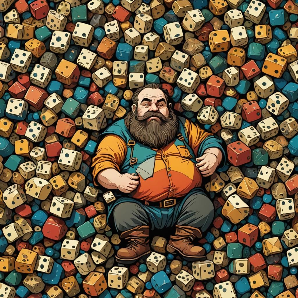 Dwarf Under Dice: Pop Art Digital Illustration