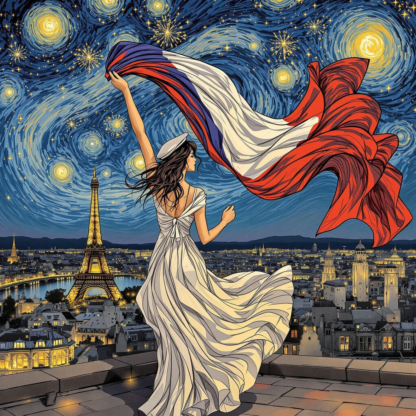 Radiant Marianne Celebrates Bastille Day as Impasto Painting