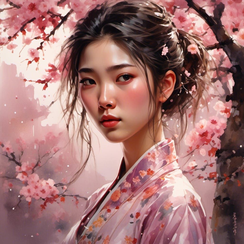 Ethereal Asian Beauty Amidst Plum Blossoms