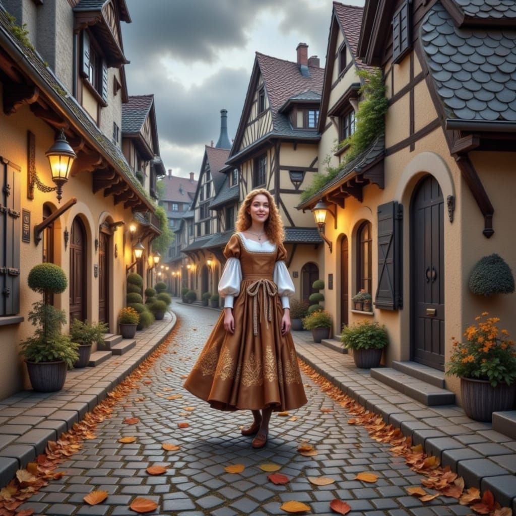 Medieval Maiden in Troyes Village