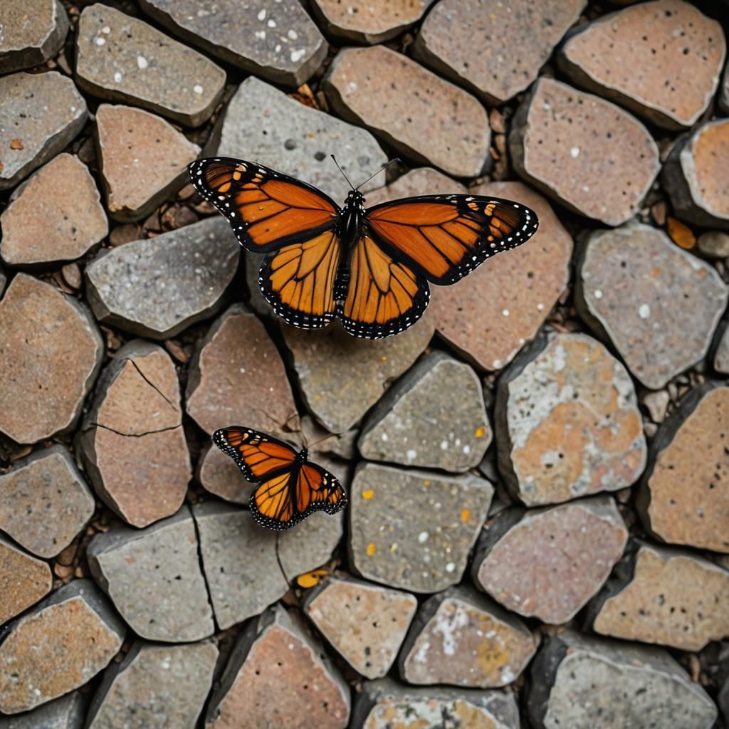 Monarch Butterfly on Stonewall Macro Photograph