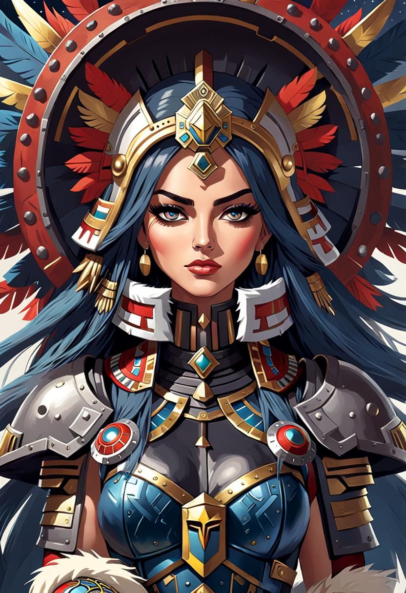 Cybernetic Woman in Aztec Headdress, Picasso Style