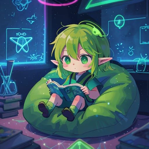 Chibi Link Relaxing in Spaceship Cabin Concept Art