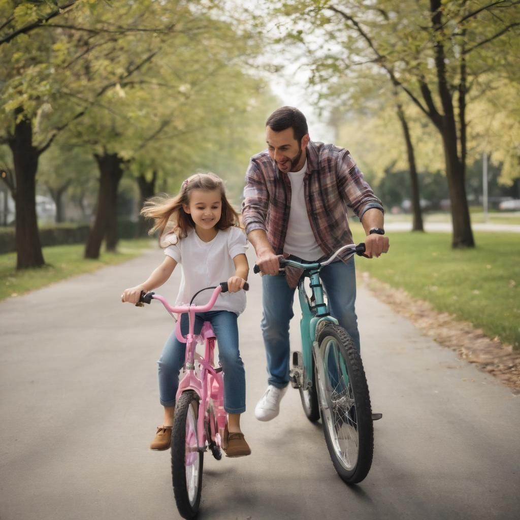 Father Teaches Daughter to Ride Bike