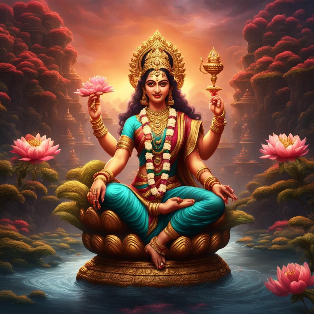 Goddess Lakshmi: Detailed Matte Painting in 8k