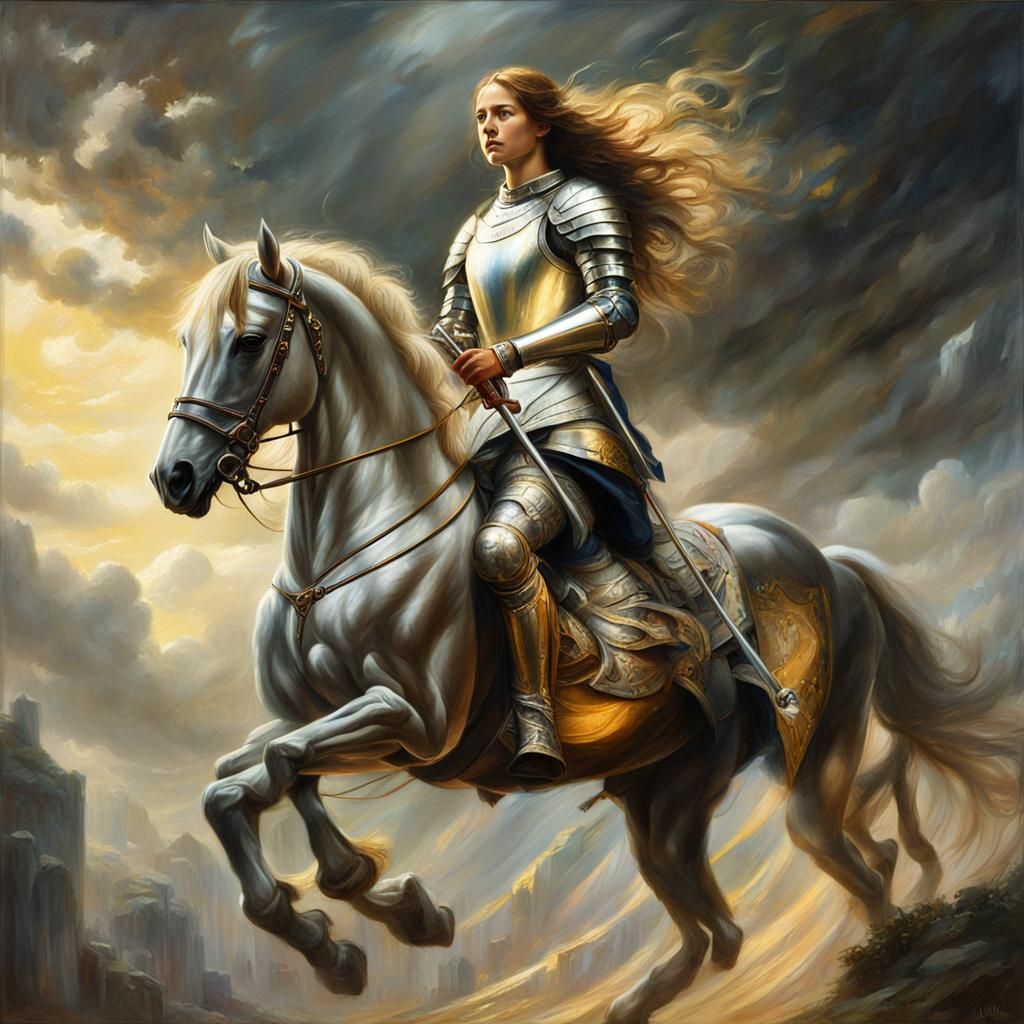 Joan of Arc on Horseback in Golden Light