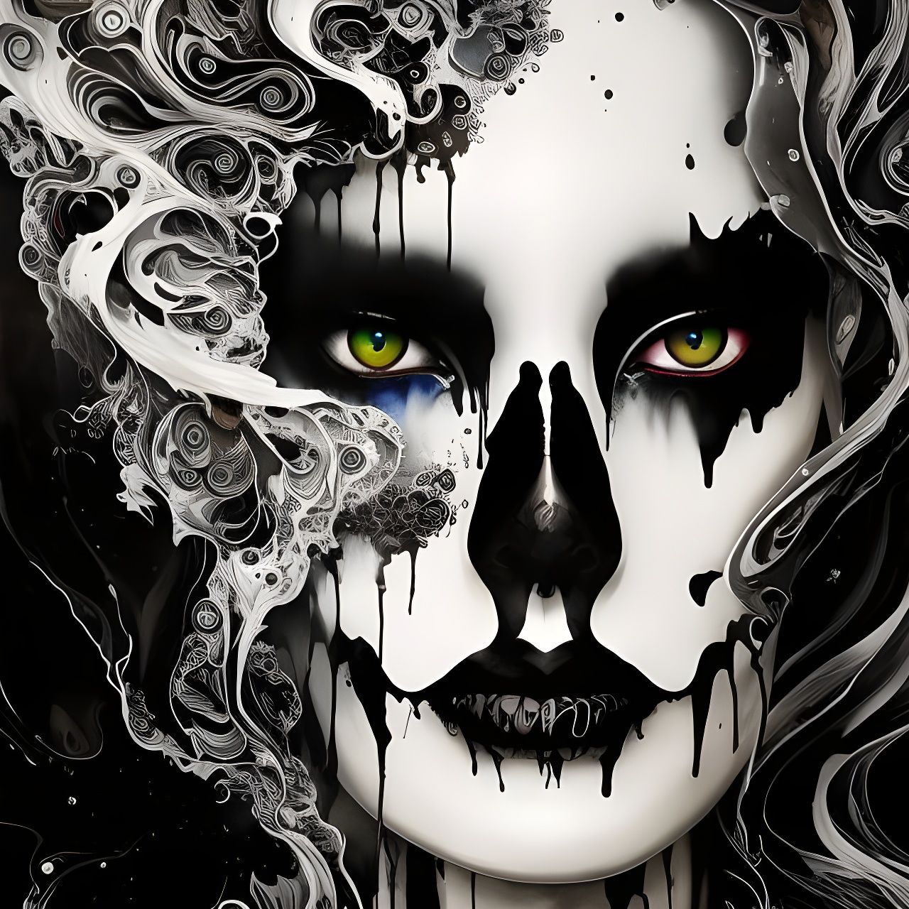 Grim Reaper Portrait in Ink Flow Style