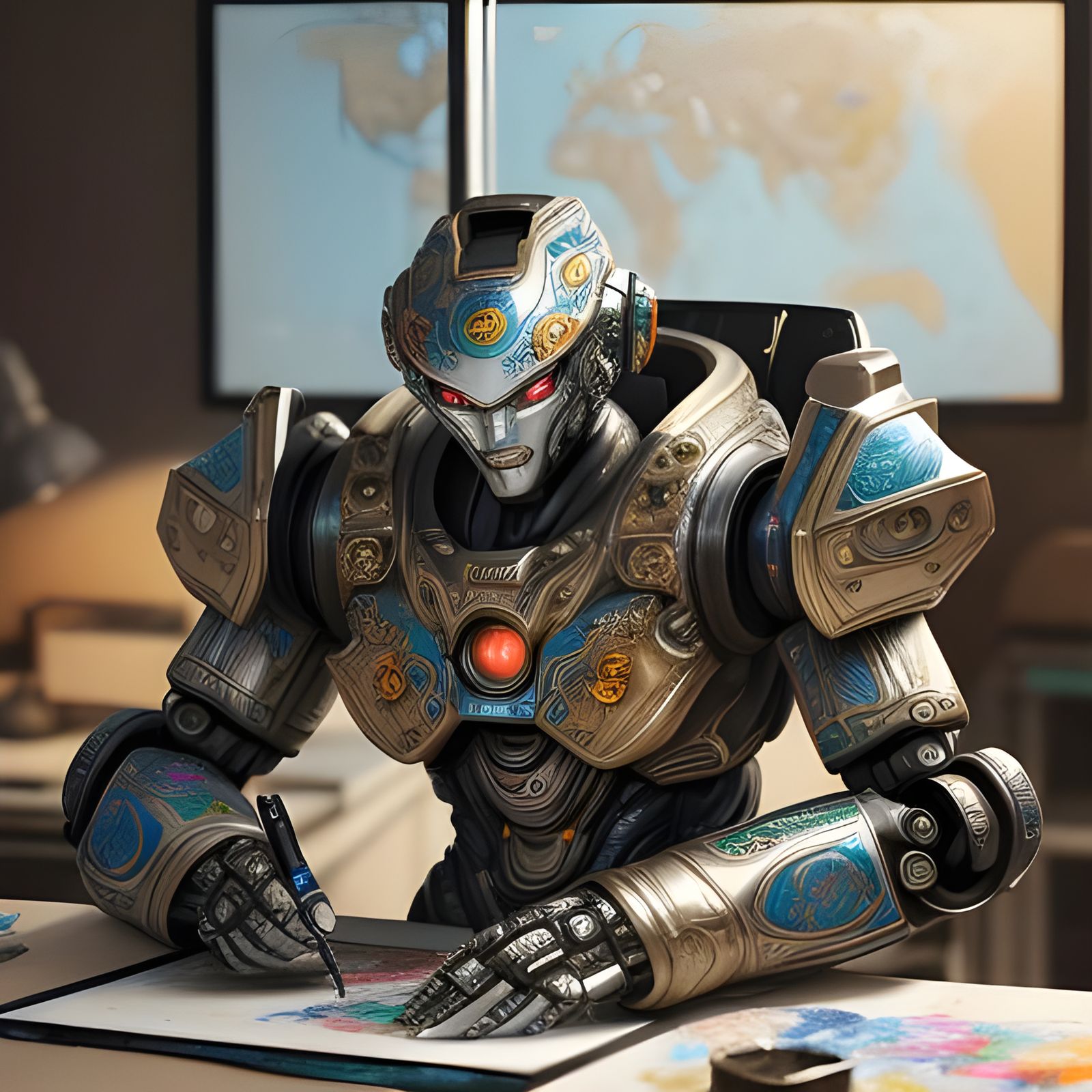 Robot Cartographer's Desk: Hyperdetailed Fantasy Map Creatio...