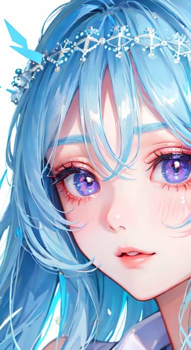 Beautiful Woman with Periwinkle Eyes and Hair