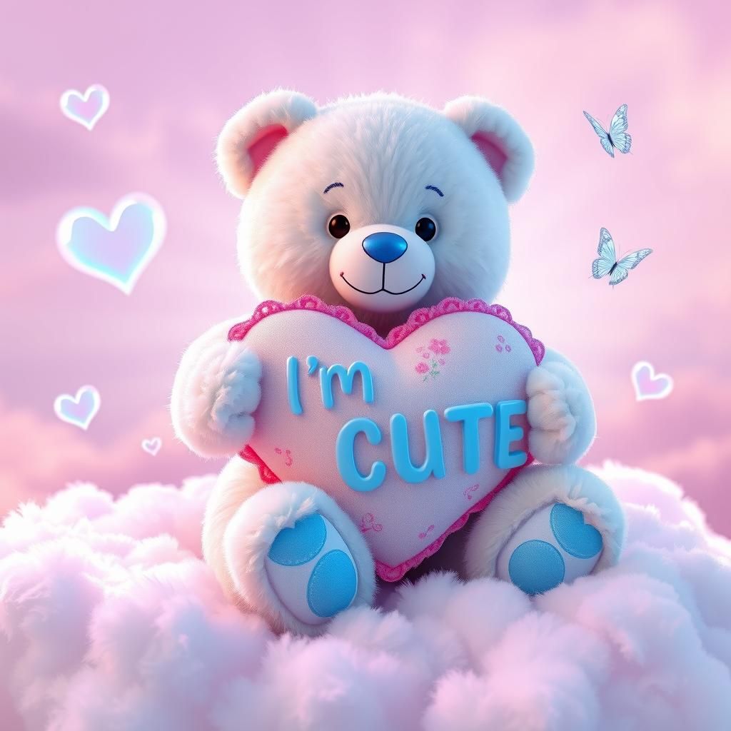 Fluffy Teddy Bear on Cloud in 3D Render