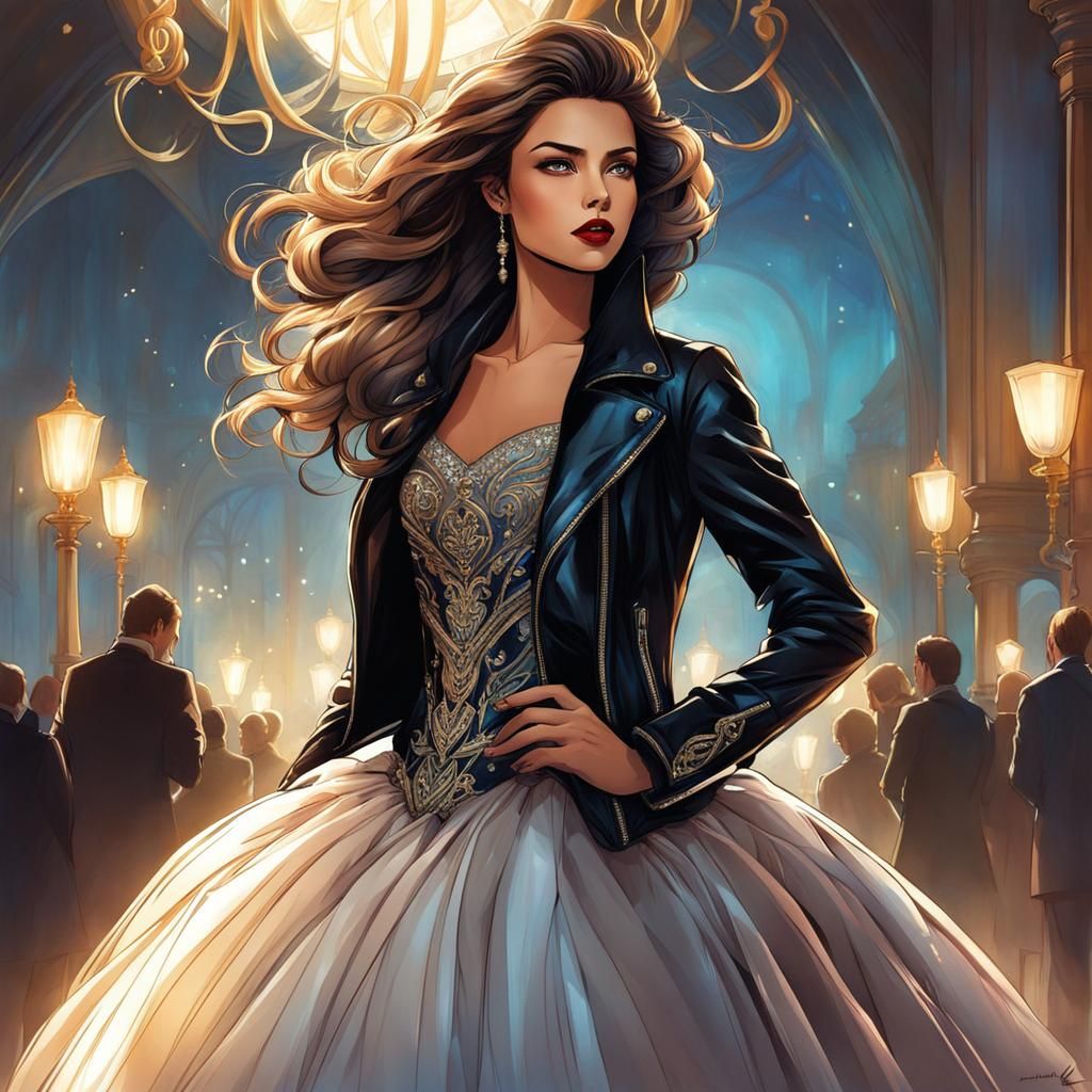 Woman in Ball Gown Color Sketch Portrait