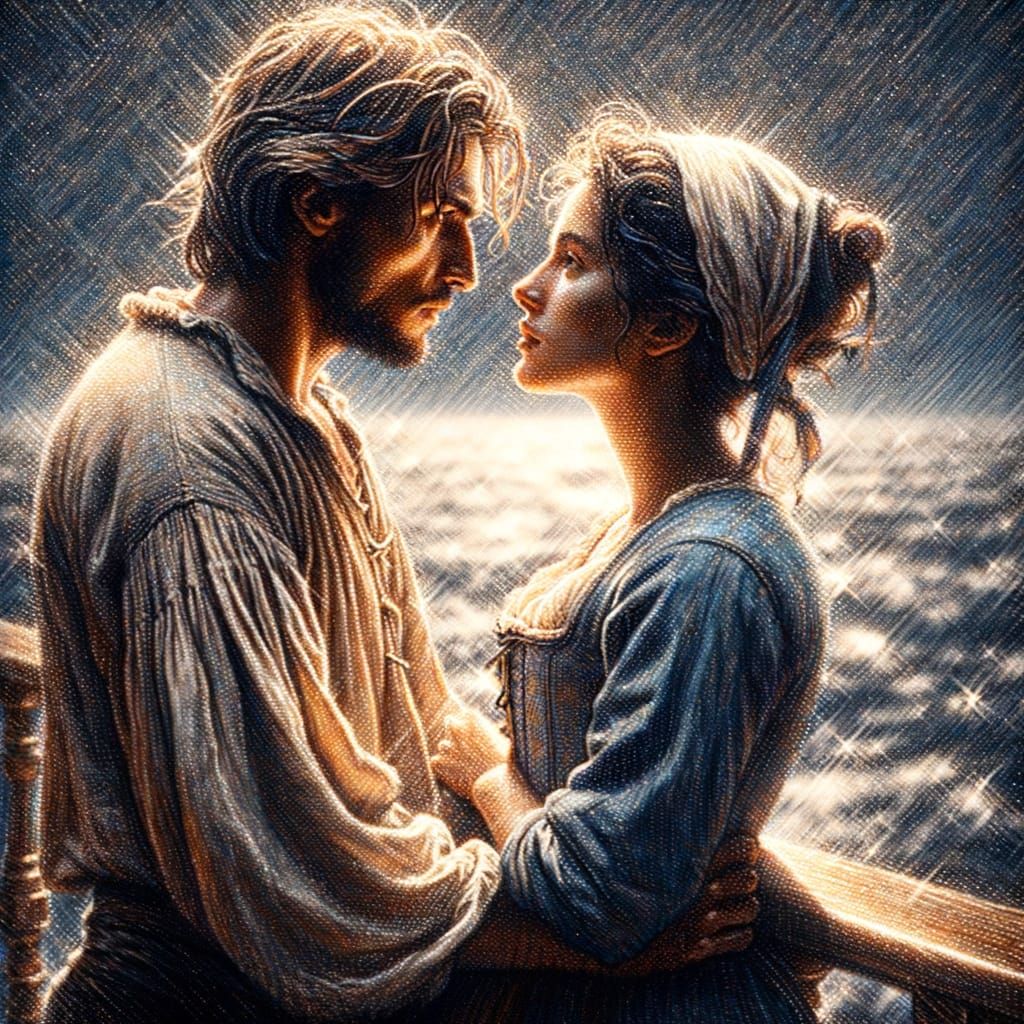 French Peasant Couple's Romantic Encounter at Sea