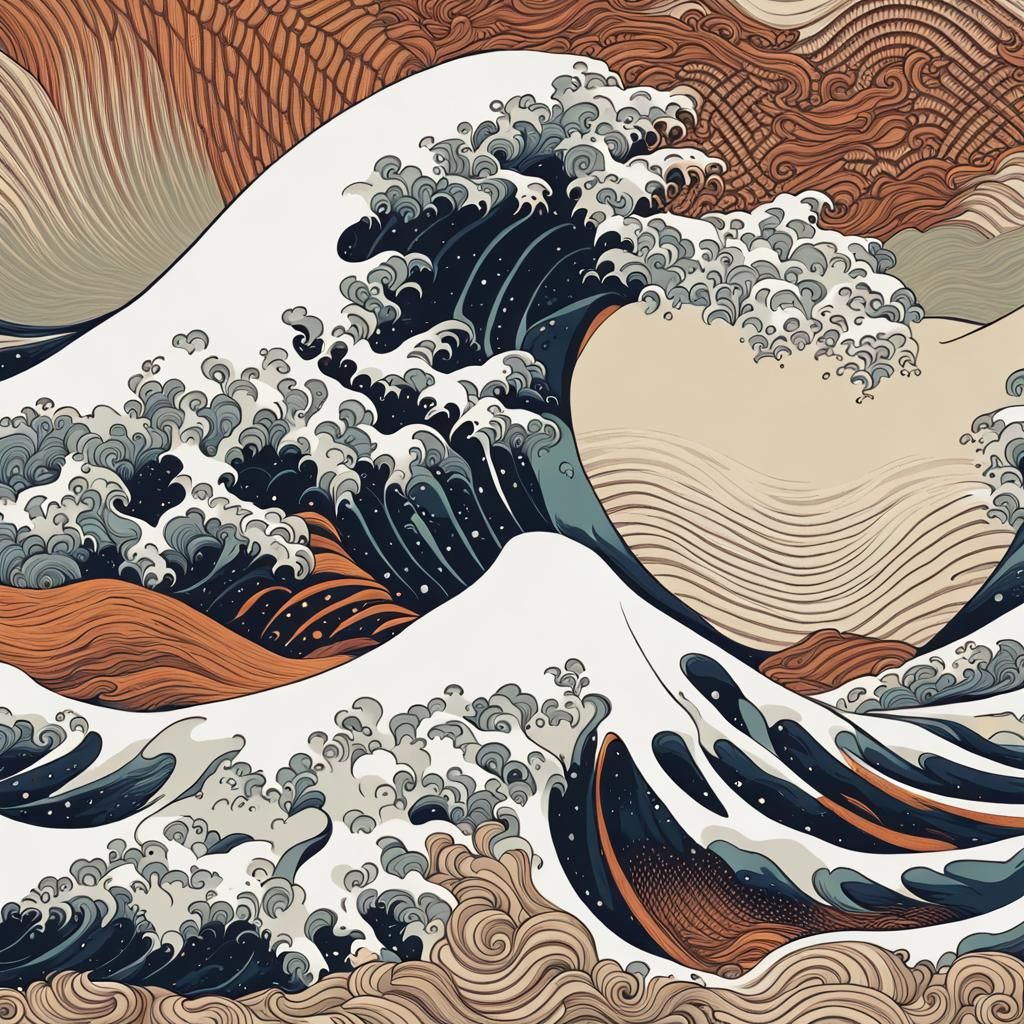 Abstract Great Wave Fractal: Ukiyo-e Style