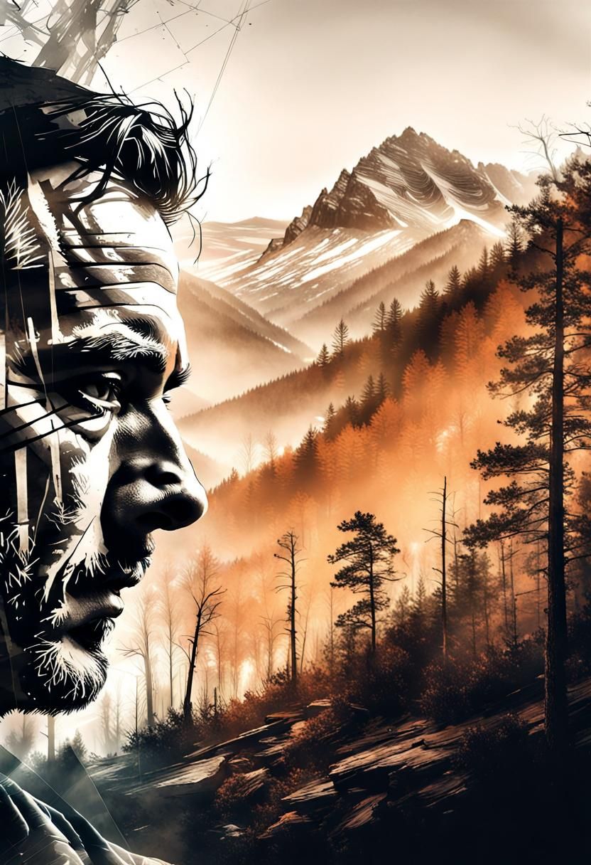 Double Exposure: Arkansas Mountain Range and Man