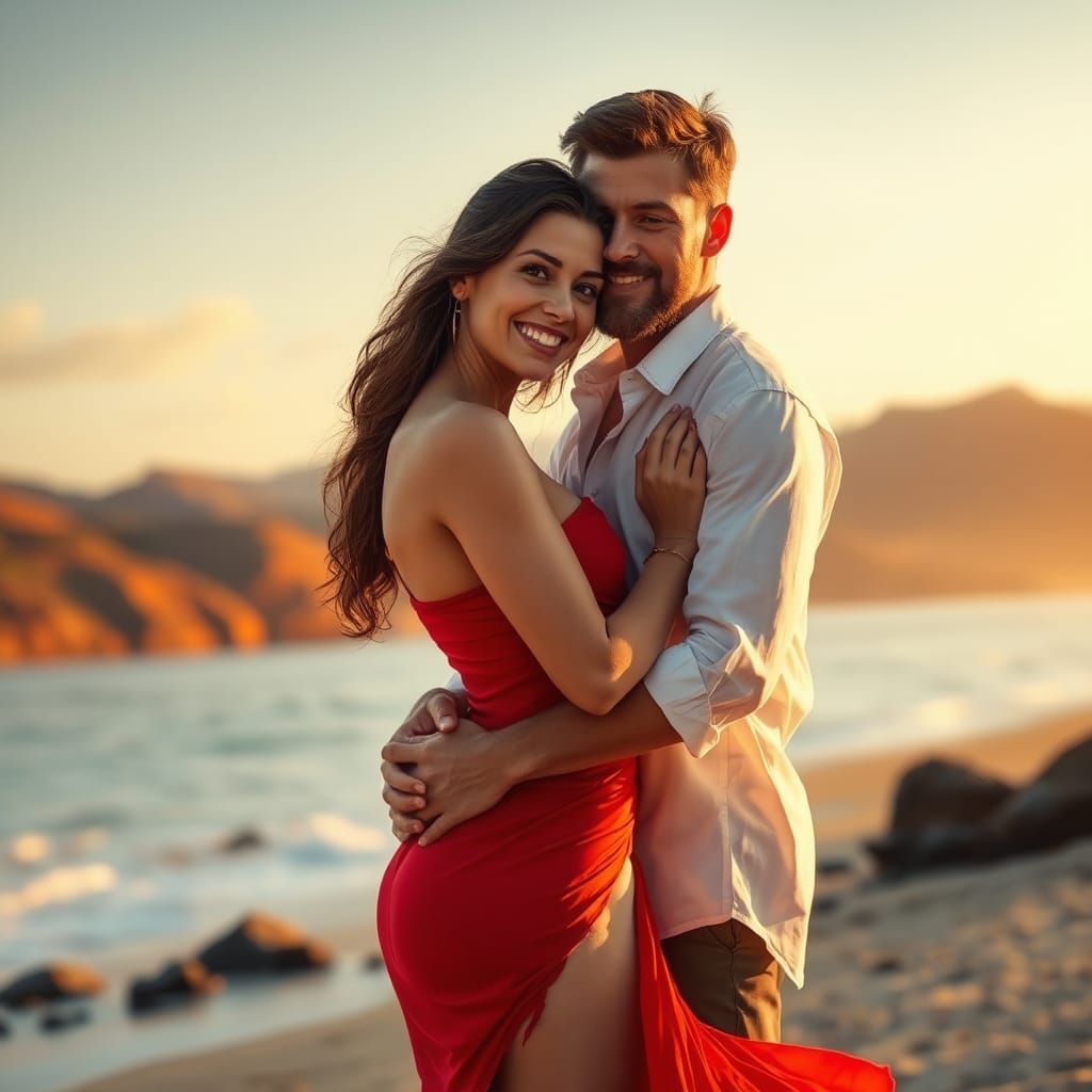 Romantic Beach Embrace: Fantasy Concept Art