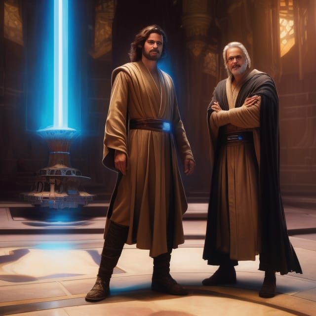 Hyperdetailed Jedi Master and Padawan in Temple