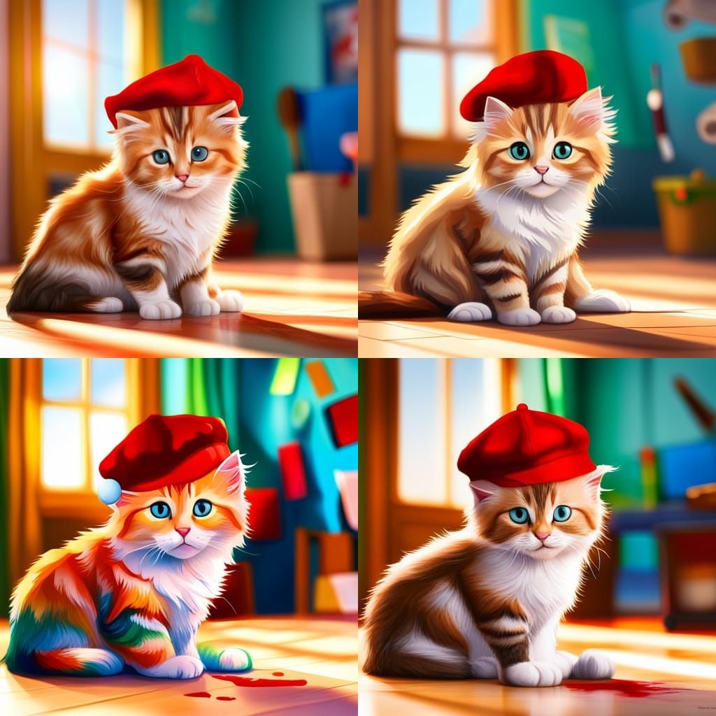 Adorable Kitten Painting with Paws in Hyperrealistic Style