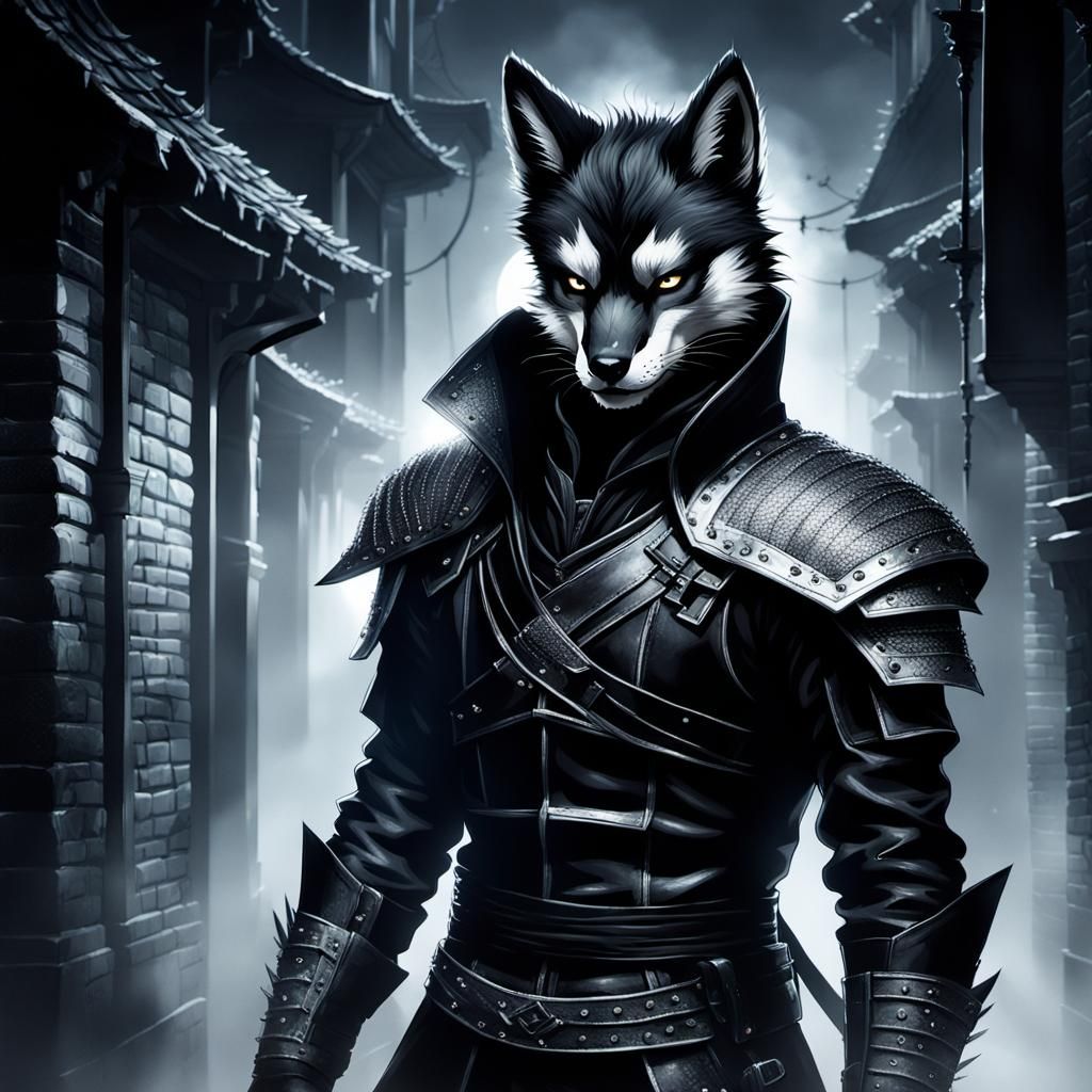 Kitsune Rogue Weaving Illusions in Dark Alley
