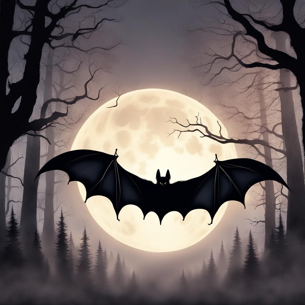 Realistic Bat Flying Through Eerie Forest