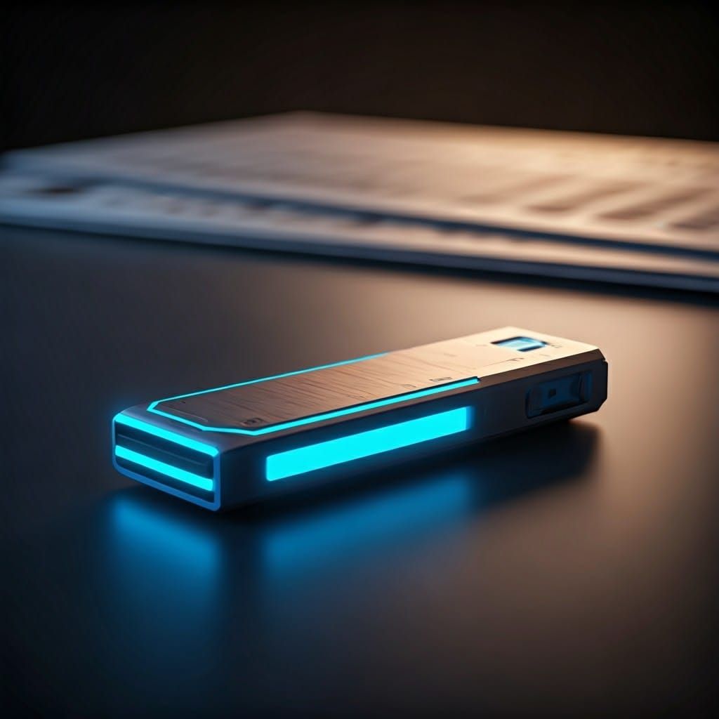 Futuristic Flash Drive on a Monday Desk