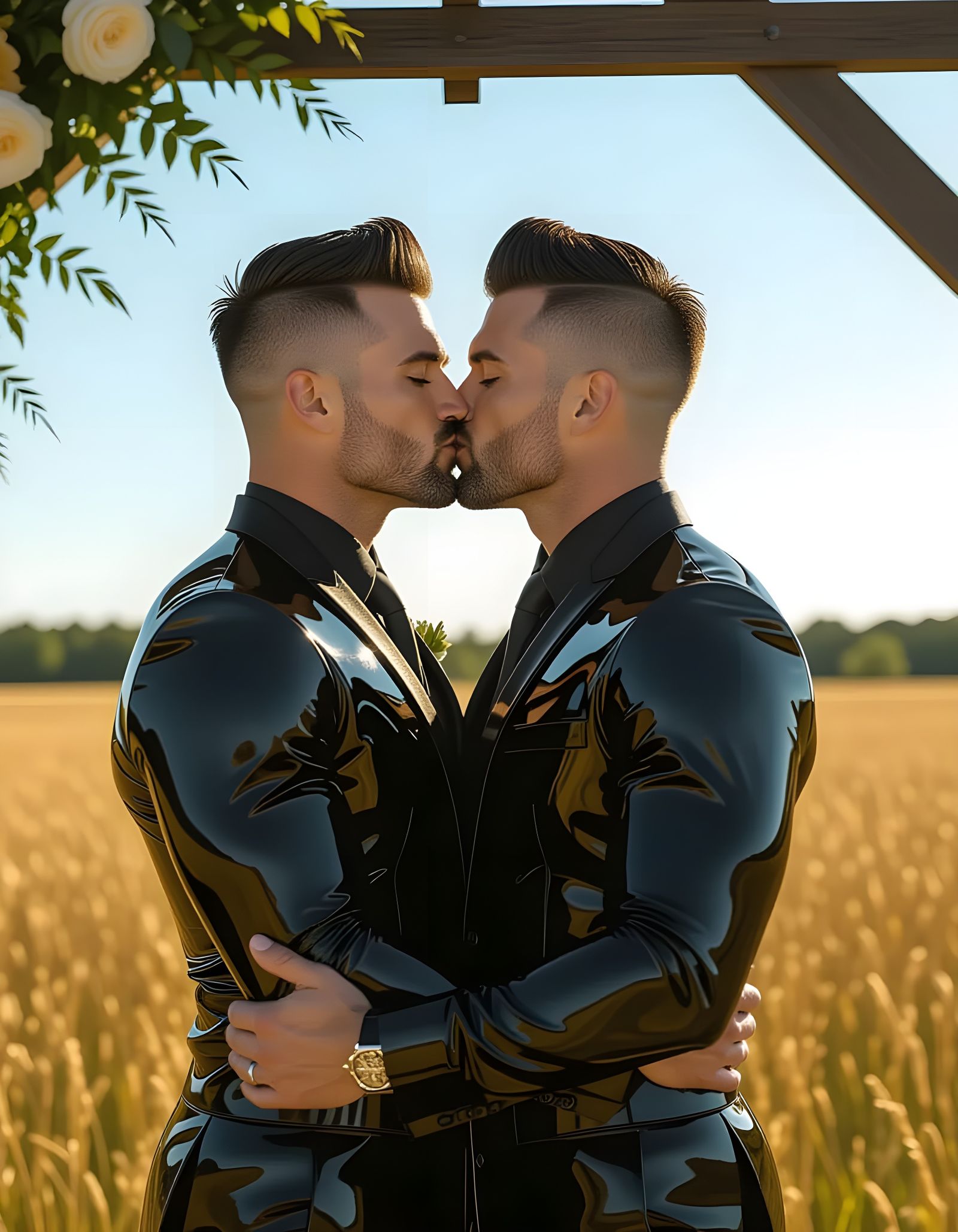 Men in Latex Suits Share a Kiss