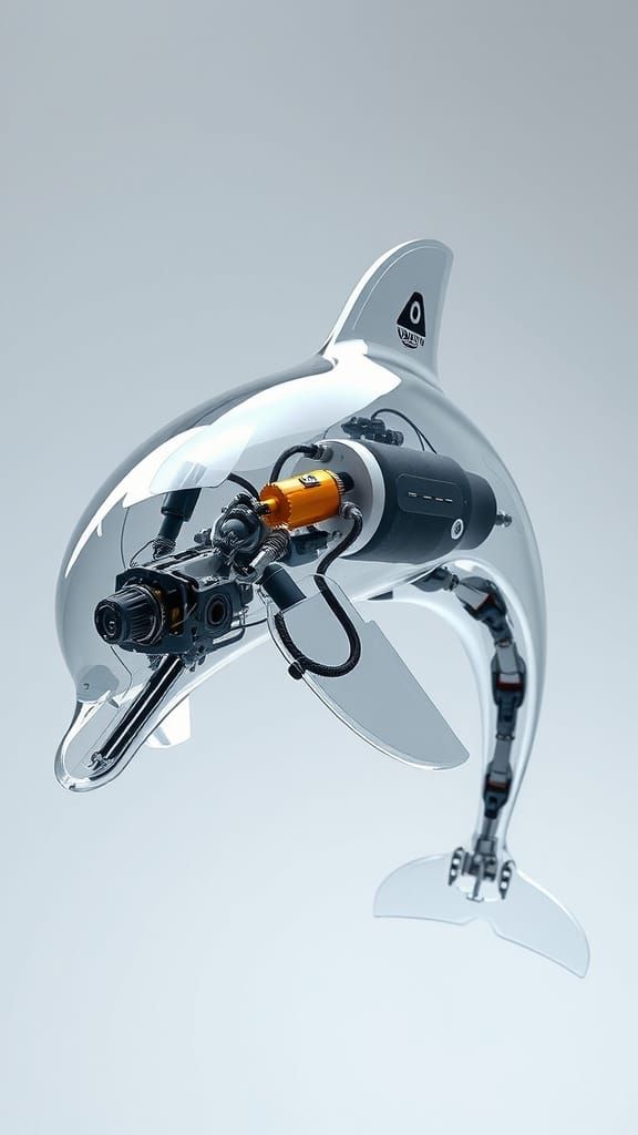 Transparent Robot Dolphin with Exposed Mechanics