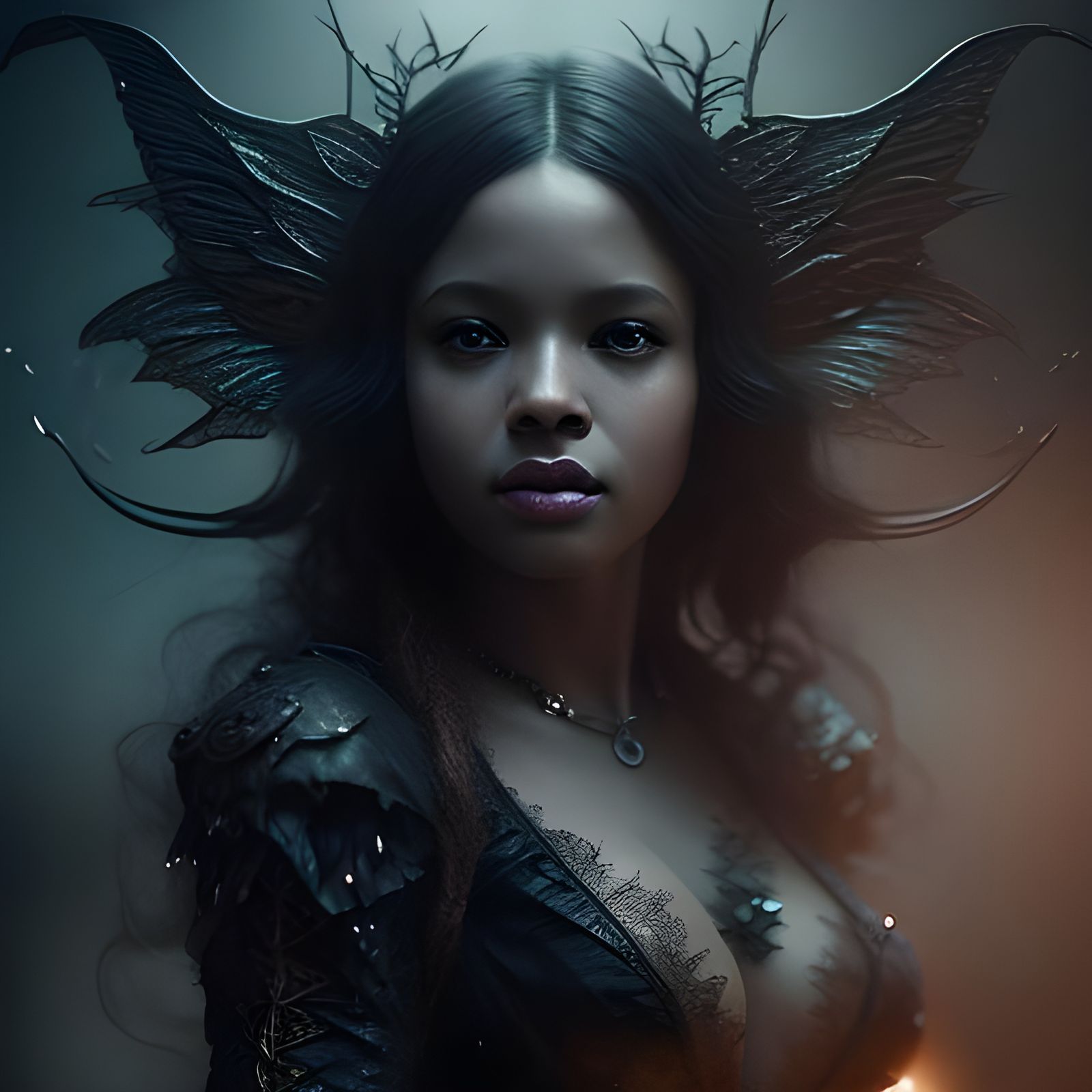 Dramatic Black Fairy in Digital Matte Painting