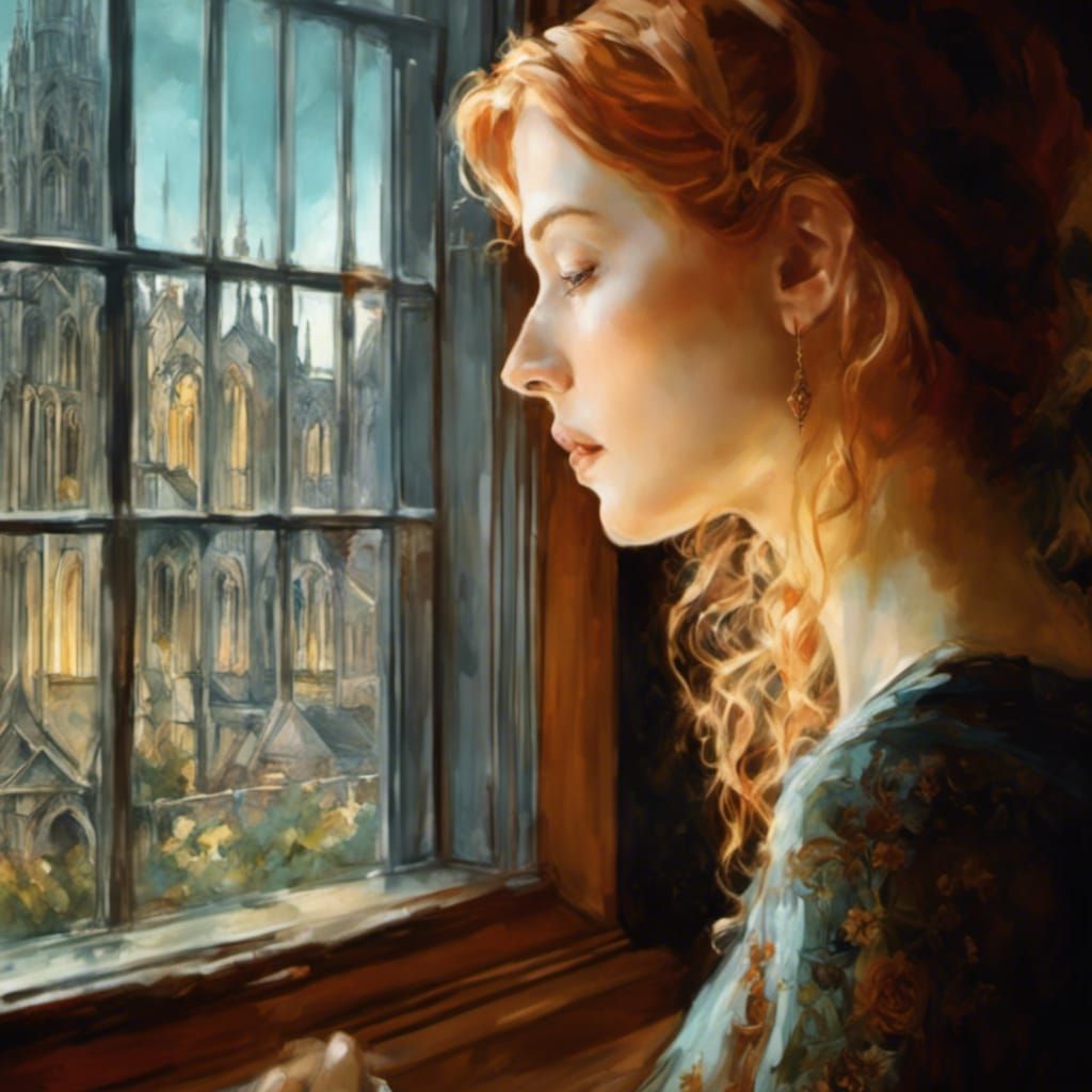 Pensive Woman at Window: Renaissance and Modern Illustration