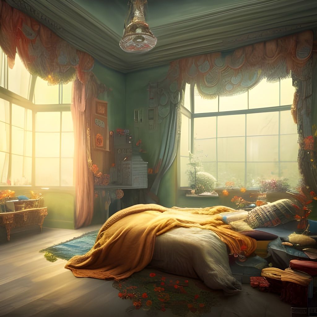 Detailed Cosy Bedroom in Rainy Weather