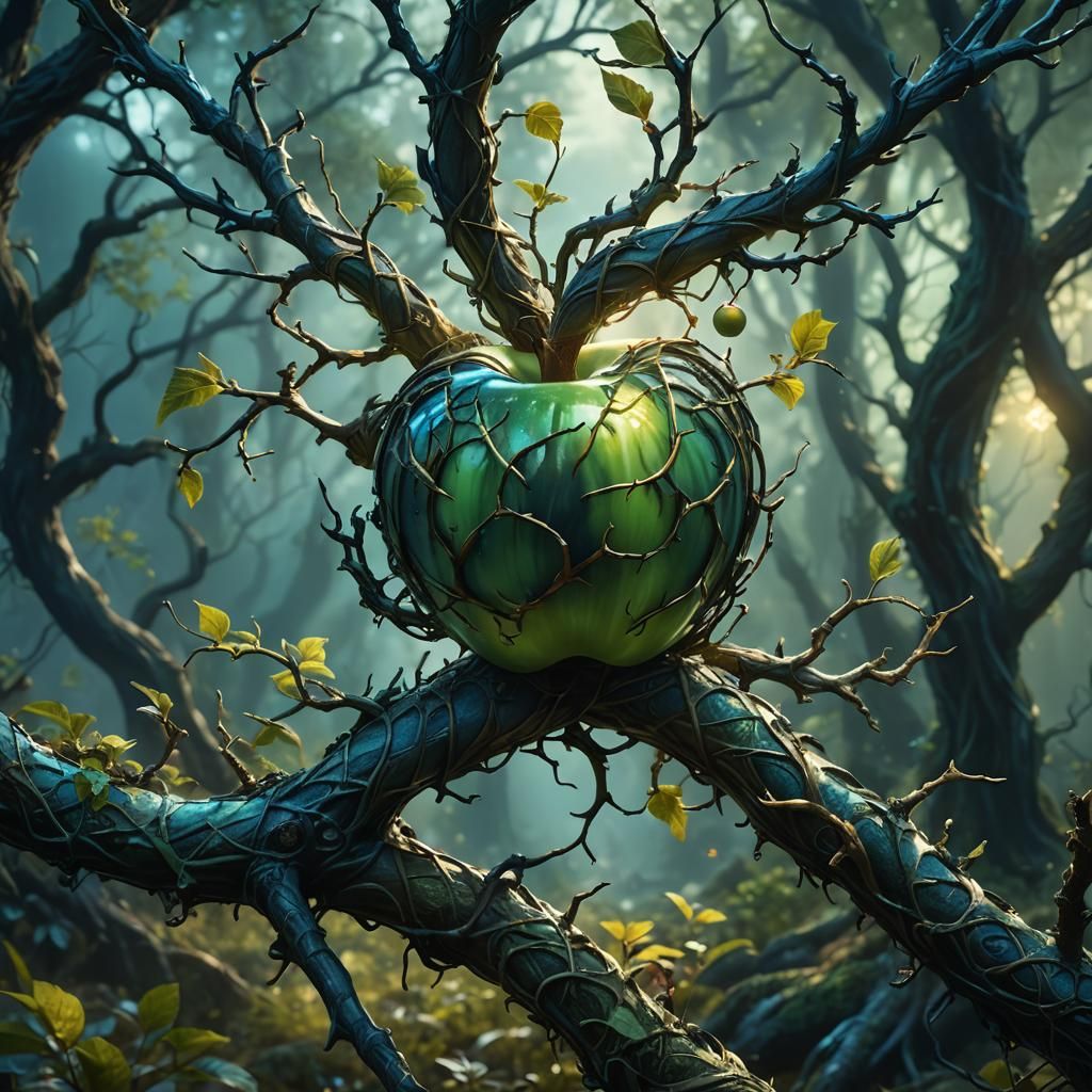 Glowing Mutant Apple in Mystical Forest