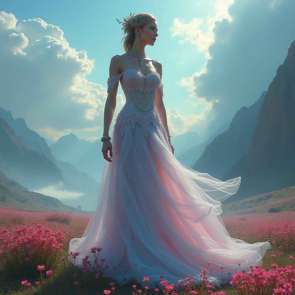 Ethereal Woman in Dreamy Landscape Art