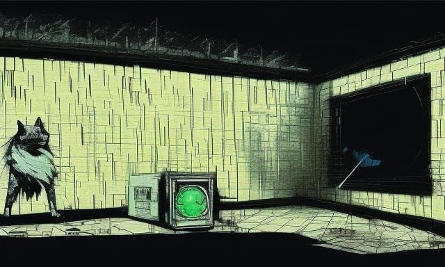 Dystopian Lair with Advanced Watch Cats in Mixed Media