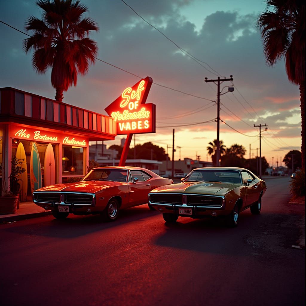 Classic Dodge Cars in Retro Downtown New York