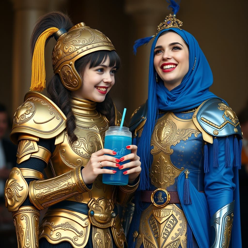 Goth Family in Armor Shares Joyful Soda Moment