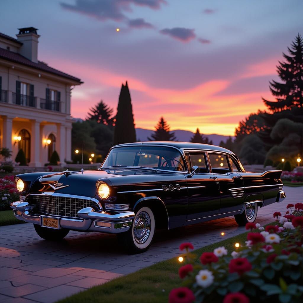 Vintage Limo in Martian Sunset Garden