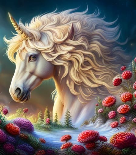 Detailed Multi-Colored Unicorn Head Made of Vegetation