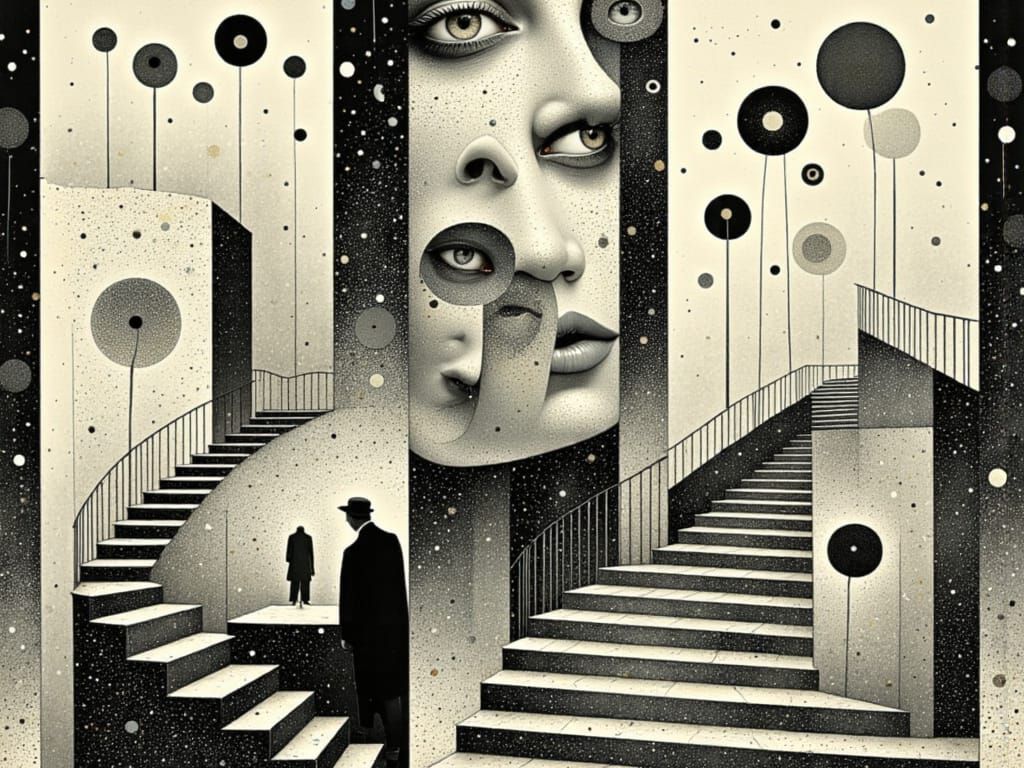 Surreal Carnival Masks in Escher-Inspired Tessellations