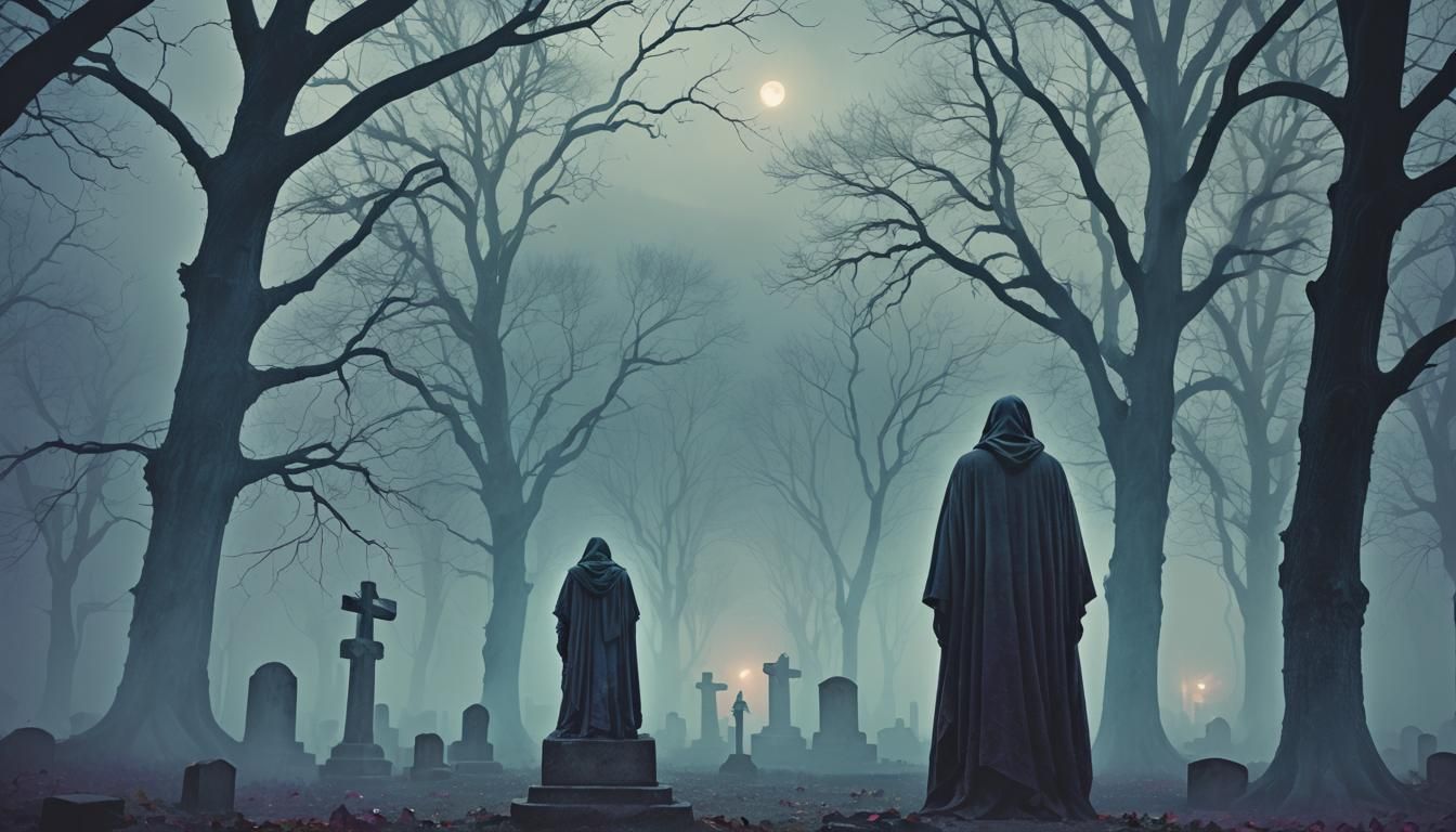 Ethereal Transparent Figure in Graveyard Digital Art