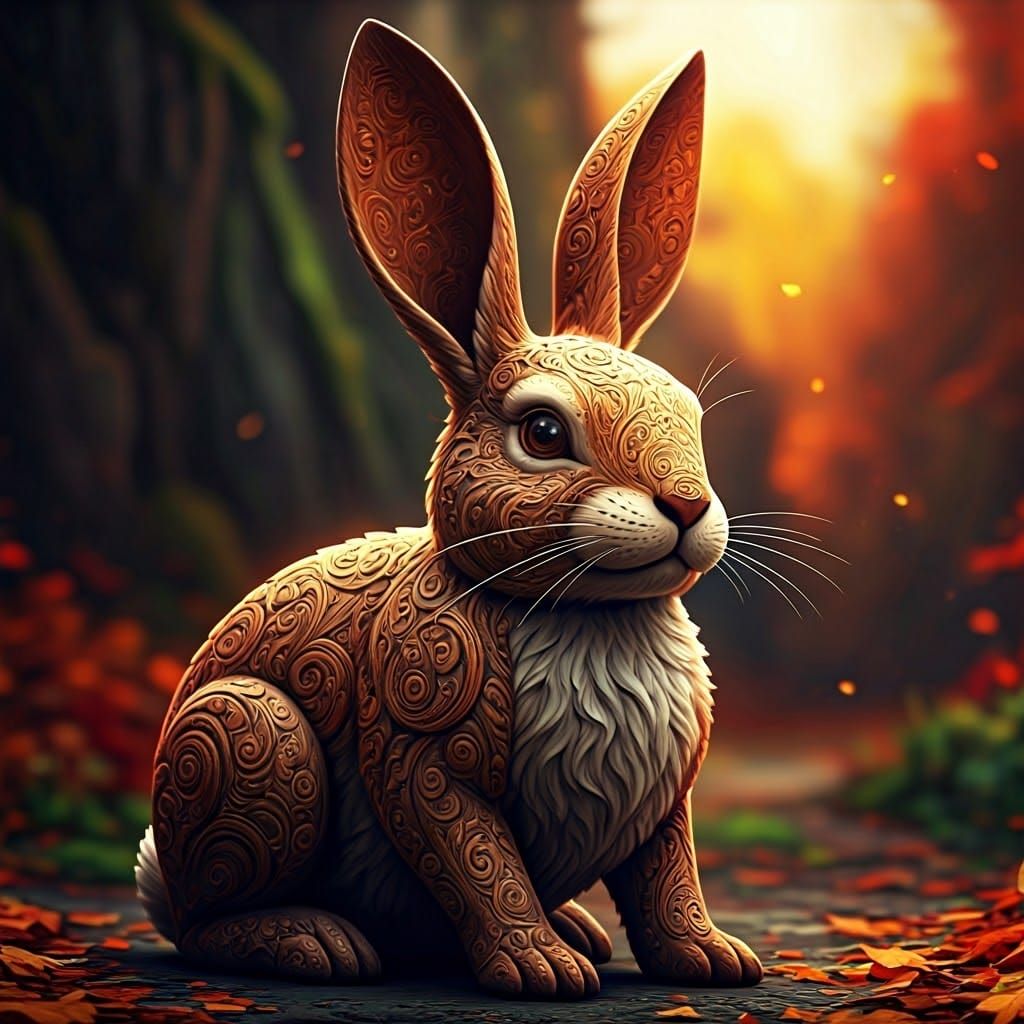 Tibetan Carved Rabbit in Autumn Landscape