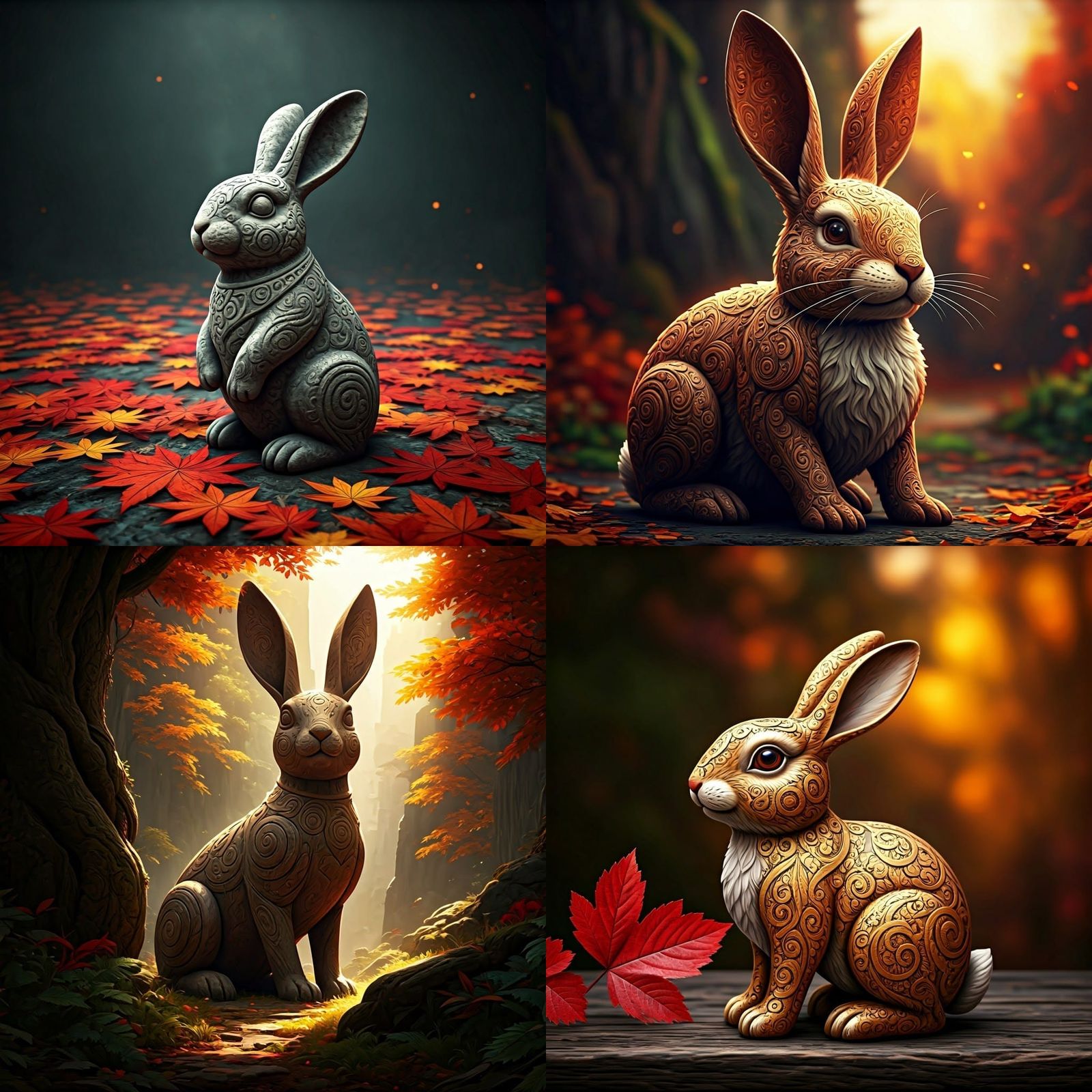 Tibetan Carved Rabbit in Autumn Colors