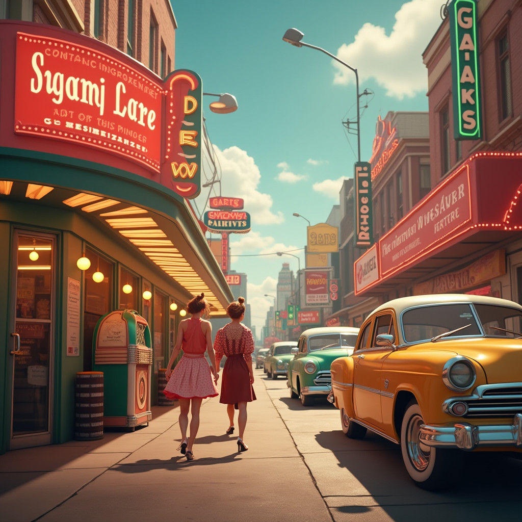 Nostalgic 1950s Scene in Vibrant Colors