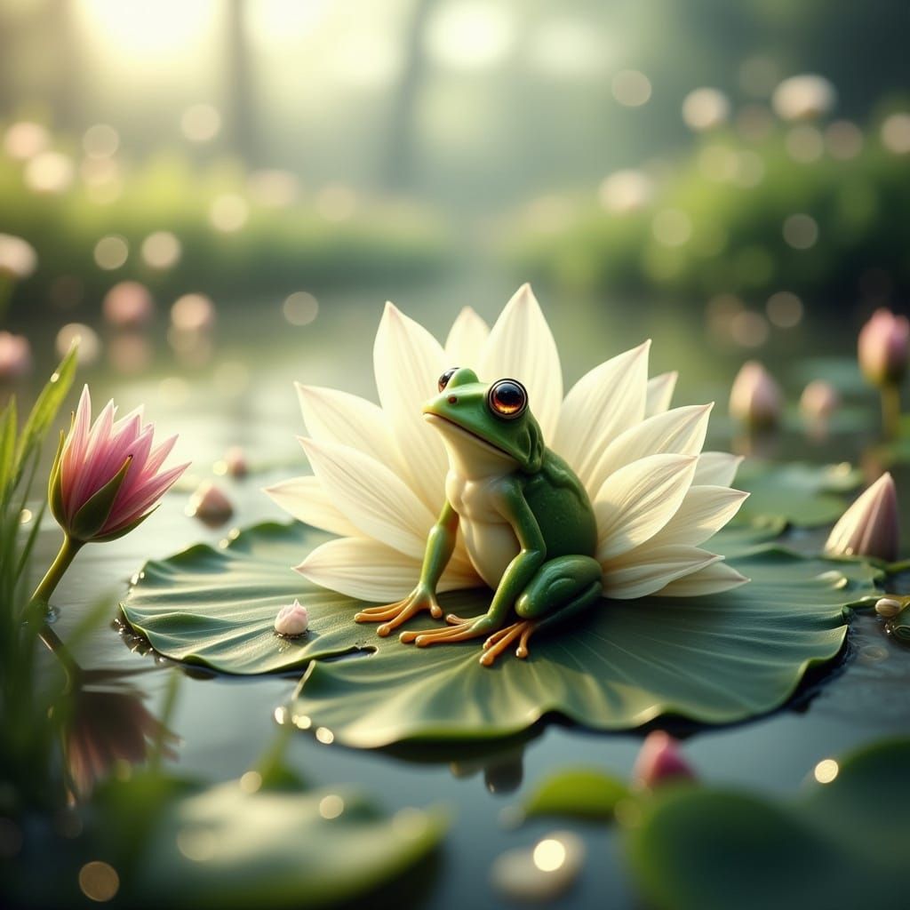 Prince Frog in Dreamy Pond, Arthur Rackham Style