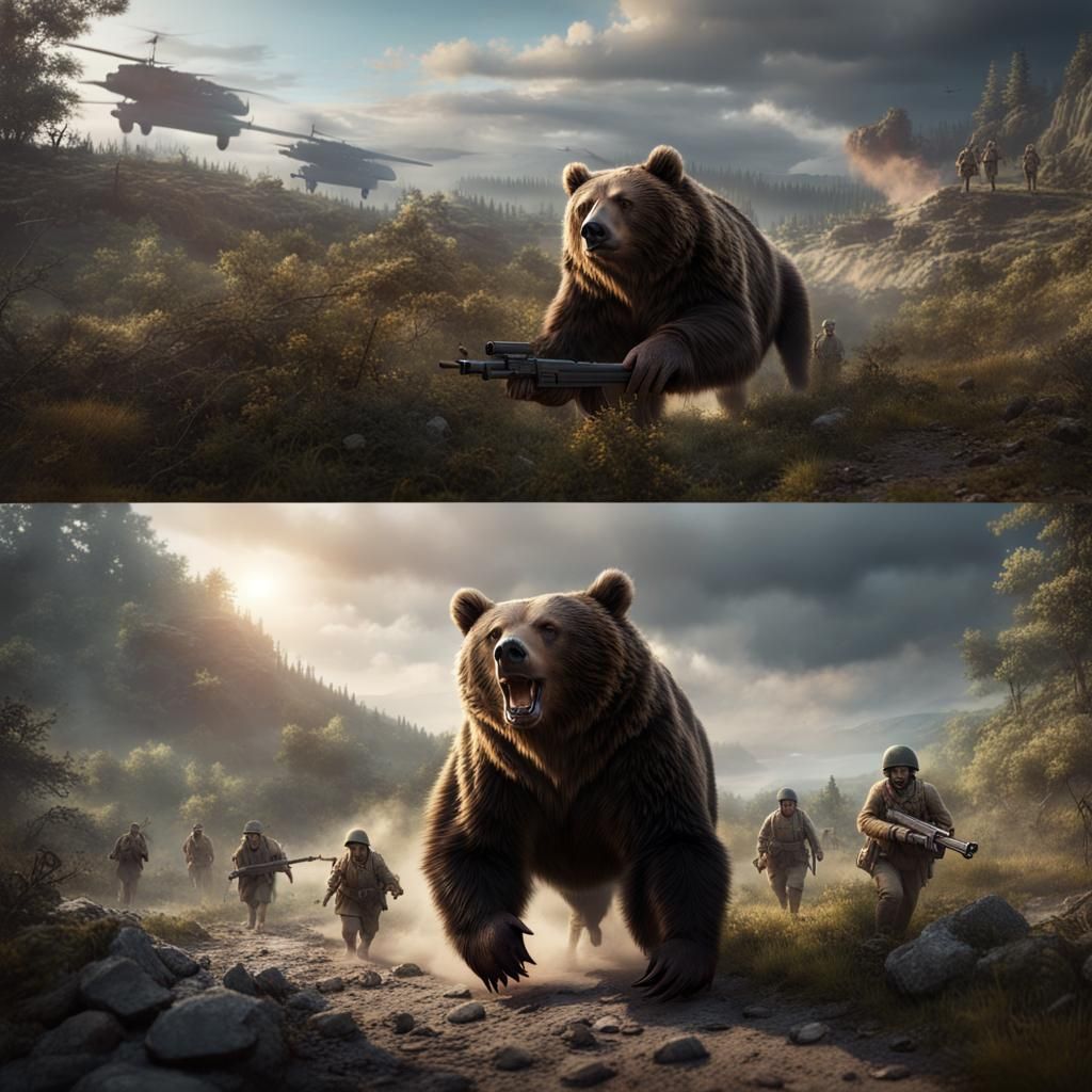 Bear Carries Ammunition on Battlefield in Detailed Matte Pai...