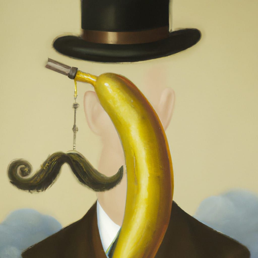 Surreal Banana Mustache Portrait as Oil Painting