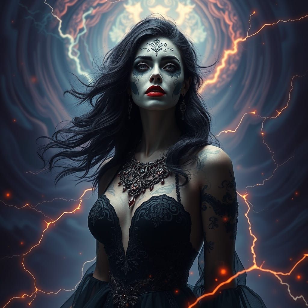 Regal Gothic Siren in Swirling Vortex of Light