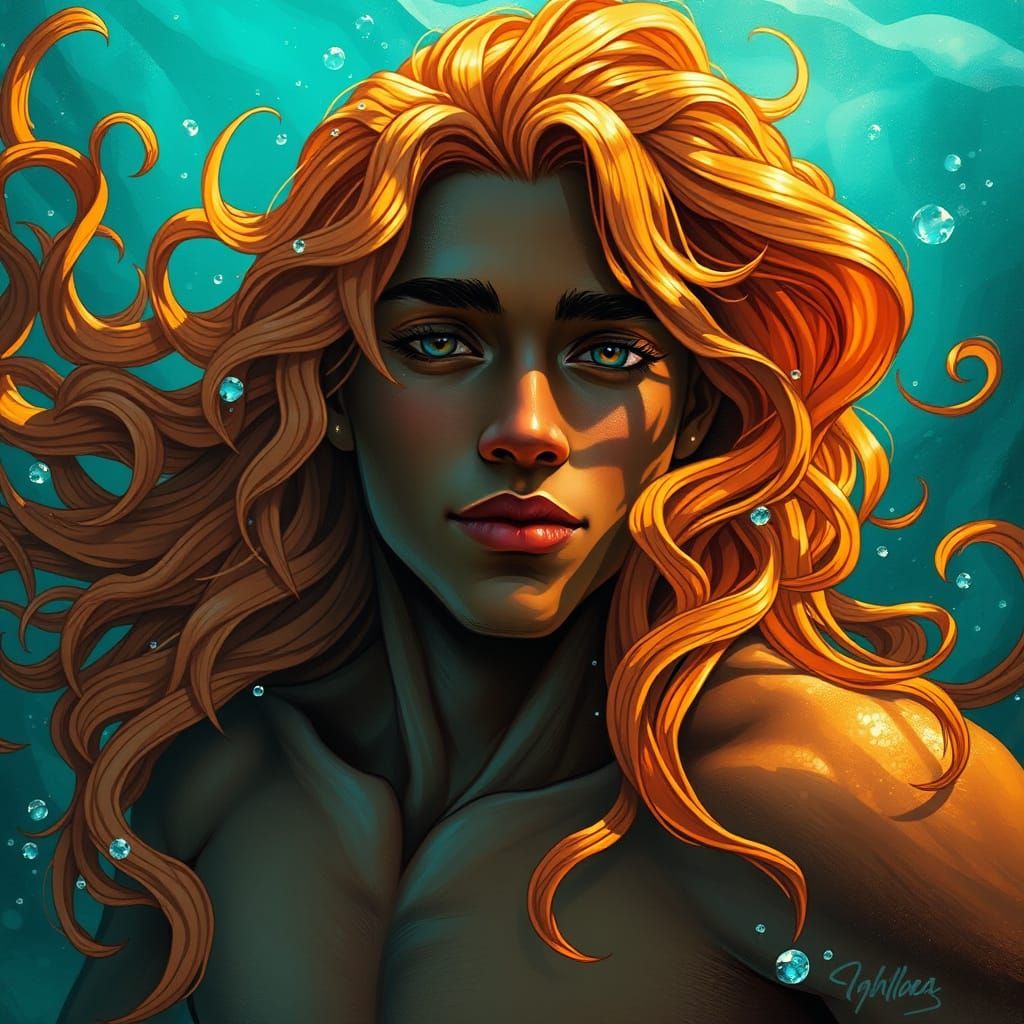 Gilded Merman in Art Nouveau Splendor